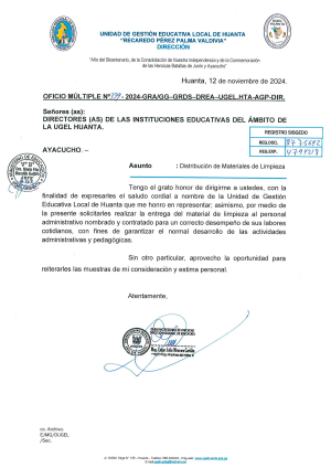 OFICIO MÚLTIPLE Nº 339 – 2024-GRA/GG-GRDS-DREA-UGEL.HTA-AGP-DIR.