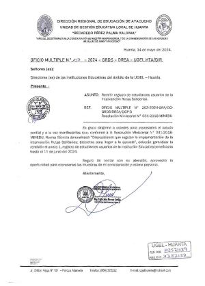 OFICIO MÚLTIPLE Nº 107 – 2024 – GRA/GG-GRDS-DREA-UGEHTA-DIR
