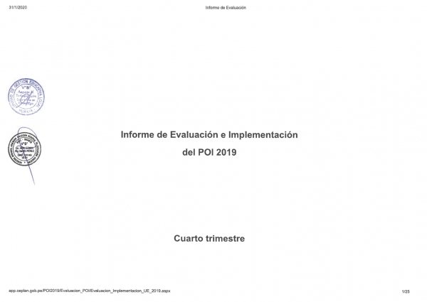 INFORME DE EVALUACIÓN E IMPLEMENTACIÓN DEL POI 2019 - CUARTO TRIMESTRE