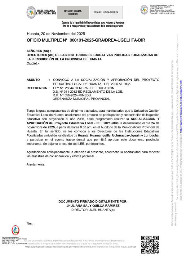 OFICIO MULTIPLE N° 000101-2025-GRA/DREA-UGELHTA-DIR