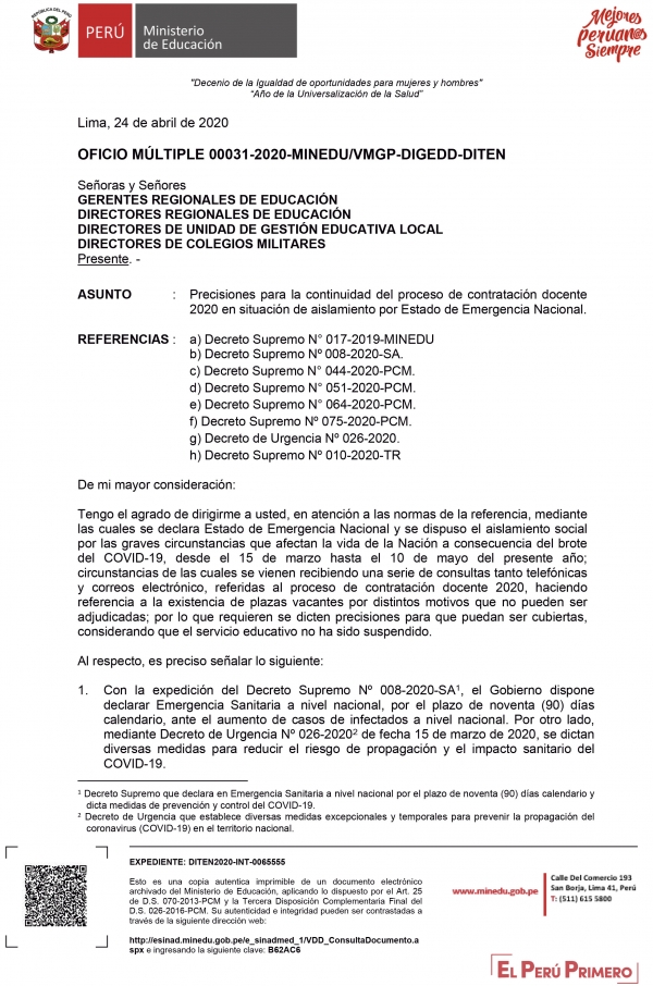 OFICIO MÚLTIPLE 00031-2020-MINEDU/VMGP-DIGEDD-DITEN