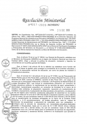 RESOLUCION MINISTERIAL N° 557-2020-MINEDU