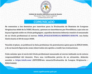 Evaluación de Dominio de Lenguas Originarias 2026 de la UGEL Huanta