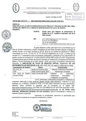 OFICIO MÚLTIPLE Nº 091 – 2024 – GRA/GDS-DREA/UGEL/AGI-AGP-CGE-HTA