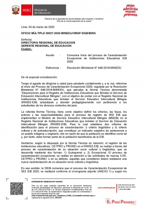 OFICIO MÚLTIPLE 00027-2020-MINEDU/VMGP-DIGEIBIRA