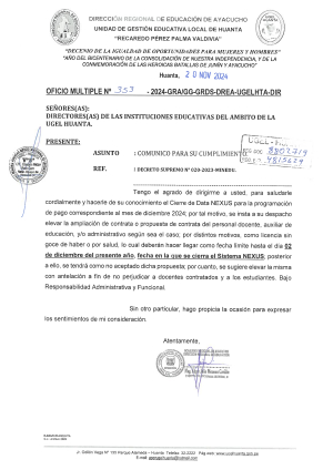 OFICIO MÚLTIPLE Nº 353 – 2024-GRA/GG-GRDS-GREA-UGELHTA-DIR
