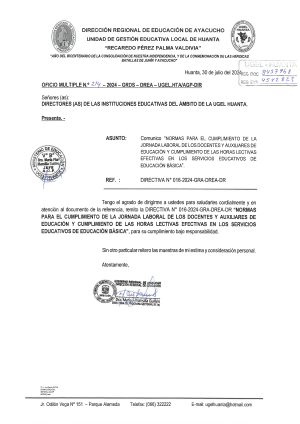 OFICIO MÚLTIPLE Nº 214 – 2024 – GRDS-DREA-UGEL.HTA/AGP-DIR