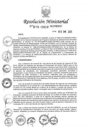 Resolución Ministerial Nº 015-2020 - MINEDU