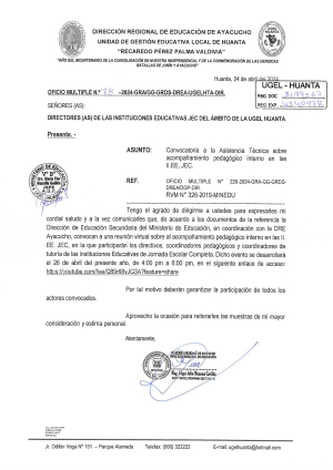 OFICIO MÚLTIPLE Nº 078 – 2024 – GRA/GG-GRDS-DREA-UGEHTA-DIR